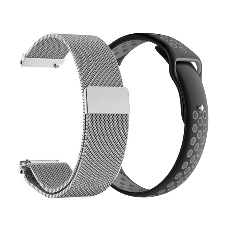 2 в 1 для Amazfit Bip ремешок Миланская Петля из нержавеющей стали+ Силиконовый ремешок для Huami Amazfit Pace/Stratos 2 2S ремешок для часов - Цвет: silver-black gray