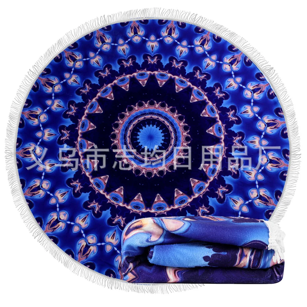 

Bohemian Style India Yoga Mat Activity Printed Tassels round Beach Towel Summer Sun Blocking Beach Bath Towel