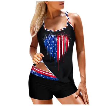 

Women's Plus Size Independence day Swimsuit Printing Beachwear Padded Swimwear Two Pieces Cover Up Polyester Hot Selling