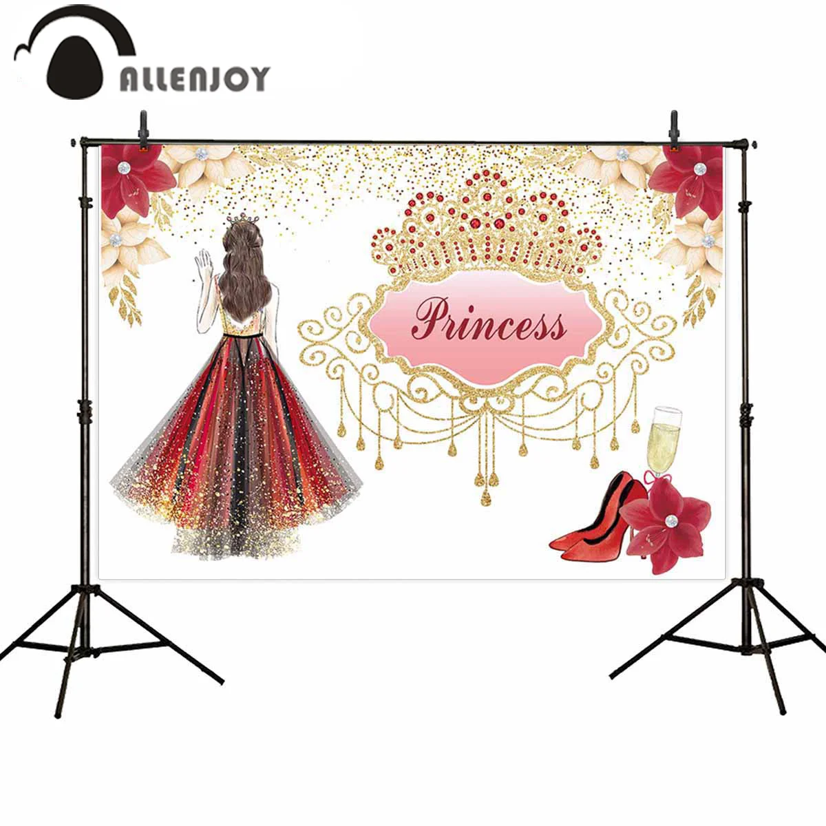 Allenjoy Girl Birthday Party Decoration Golden Crown Flowers Holy First Communion Photo Zone Banner Princess Activity Backdrop | Дом и сад