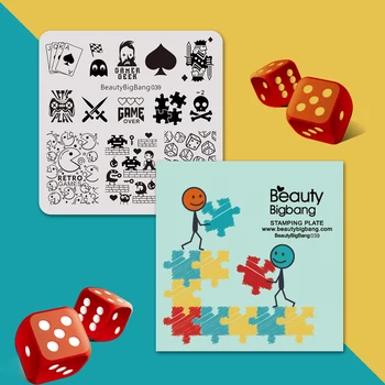 

BeautyBigBang Nail Stamping Plates Game Theme Geometry Dice Spade Poker Sword Image Stainless Steel Template Nail Stamping Plate