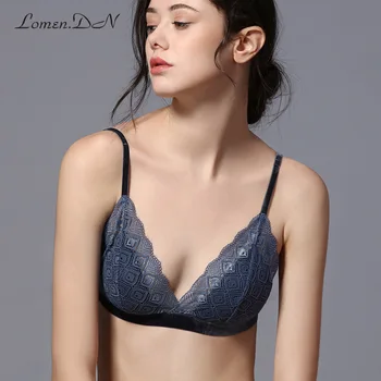 

New Products Lace Real Silk Lining Non-Steel Ring Bra Sexy Small Bust French Bralette Underwear Women's Thin Summer Bra