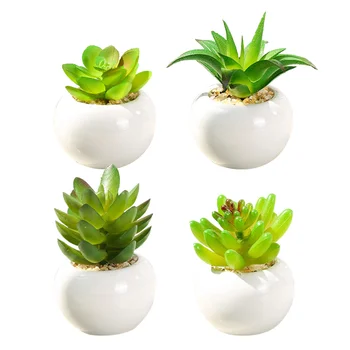 

4pcs Simulation Succulent Pots Plastic Plant Ornaments Green Plant Miniature Fake Succulent Bonsai for Office Home Shop School