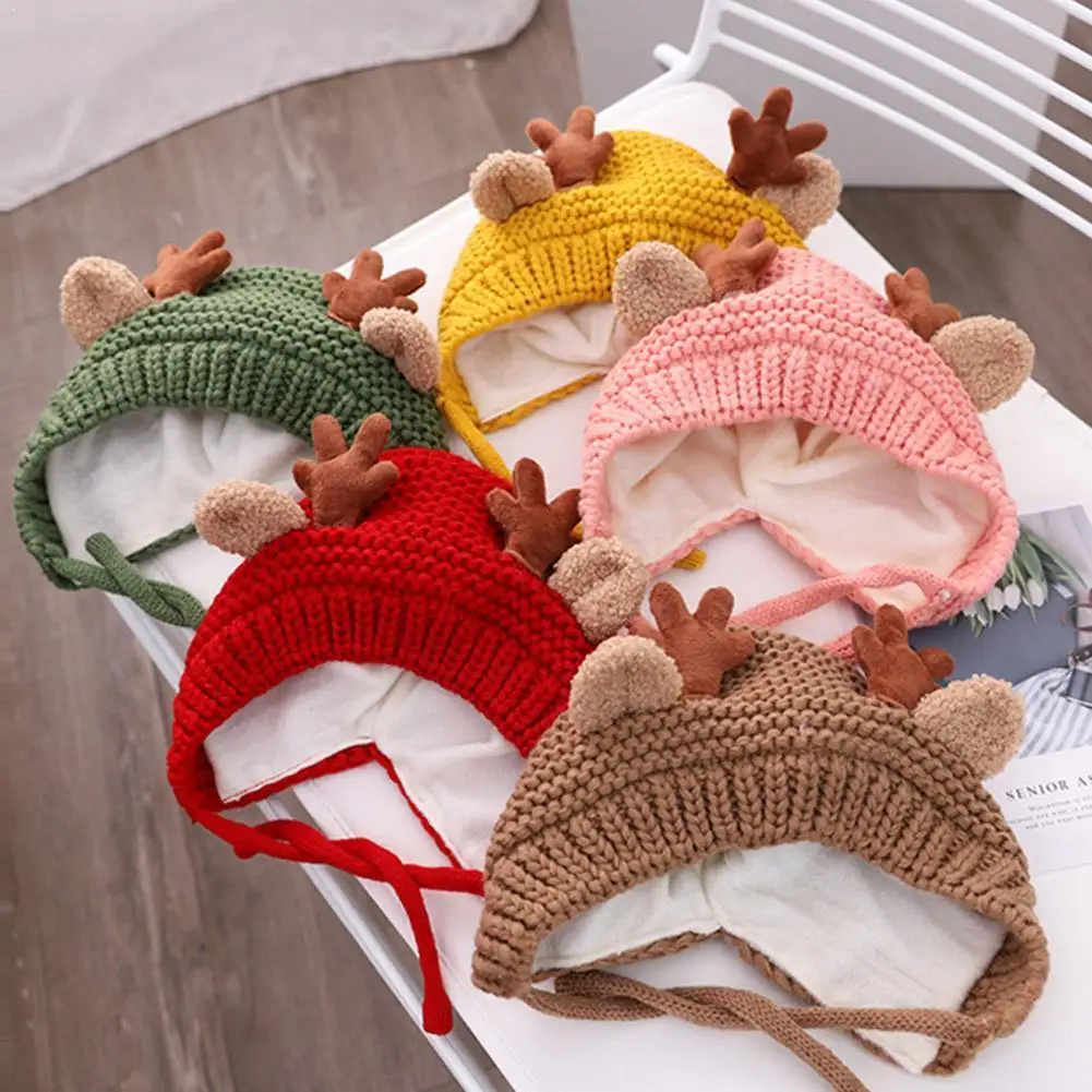 

Cute cartoon elk baby hat winter christmas knitted kids baby protection cap beanie girls ear infant kids warm boy hat R0X6