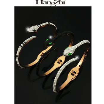 

HANGZHOU New Simple Trendy Personality Opening Snake-shaped Inlaid Zircon Titanium Steel Bracelet For Women Girls Party Jewelry