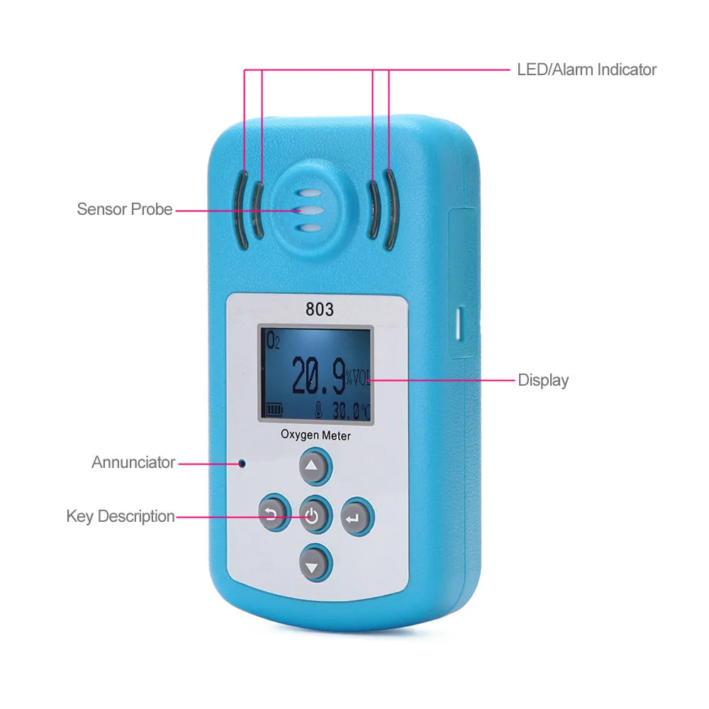 Мини-кислородный измеритель, портативный кислородный(O2) детектор концентрации, профессиональный газоанализатор с ЖК-дисплеем и звуковым сигналом-светильник