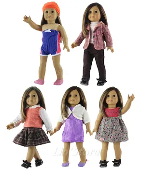 

5 Set Doll Clothes Outfit New Style Casual Wear Fit for 18 inch American Doll Dress Skirt A02