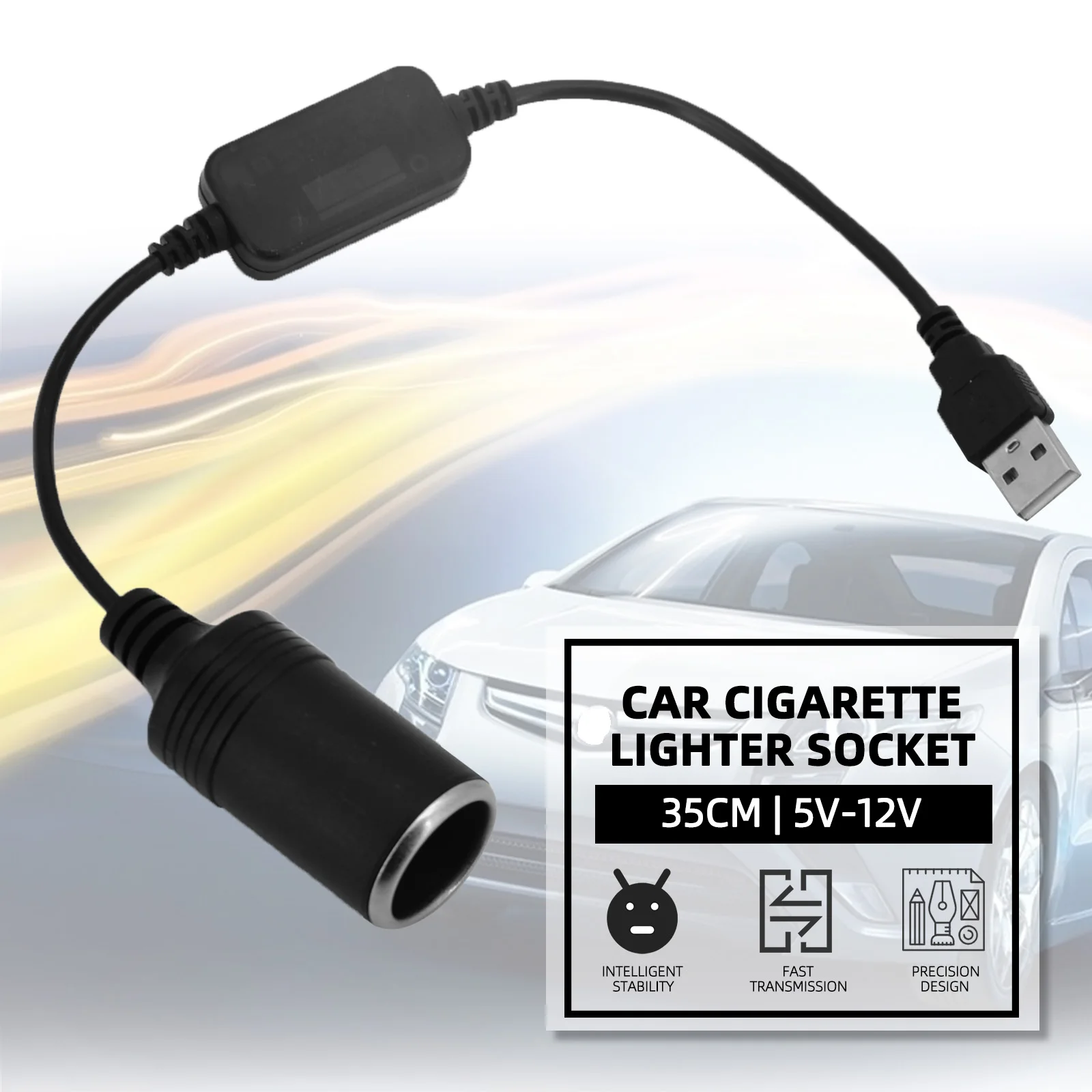 Car Cigarette Lighter Socket USB 5V To 12V Converter Adapter Wired