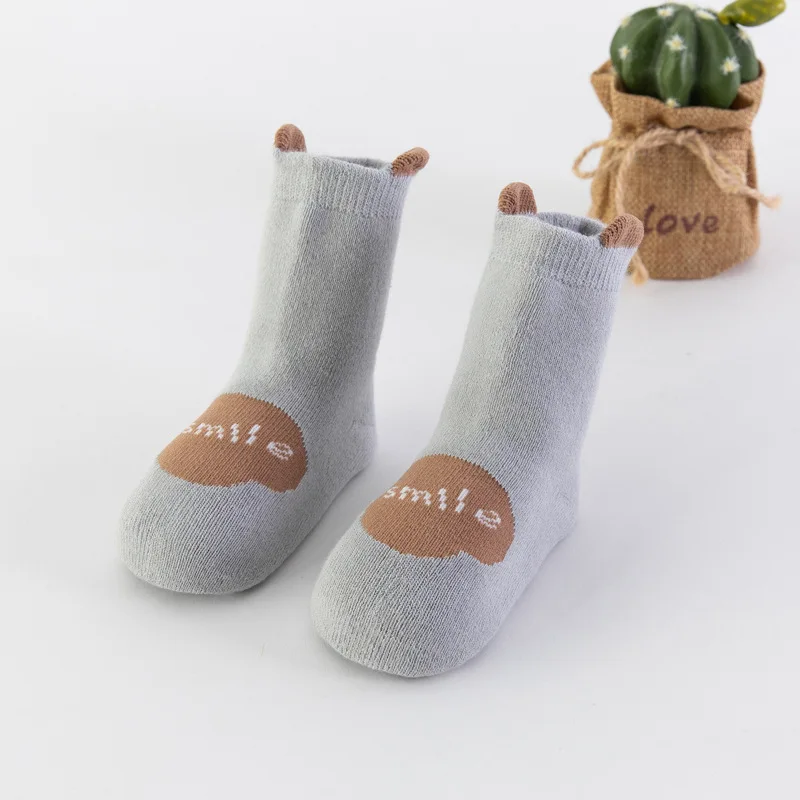 Autunm Winter Baby Socks For Newborns Toddler Cute Cartoon Socks For Girls Warm Soft Cotton Boy Child Socks Infants - Цвет: Grey