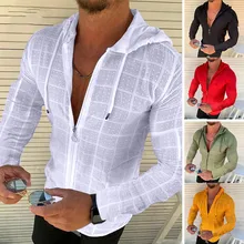 Chemise décontractée à manches longues pour homme, Cardigan de Jogging, fermeture éclair, à capuche, printemps
