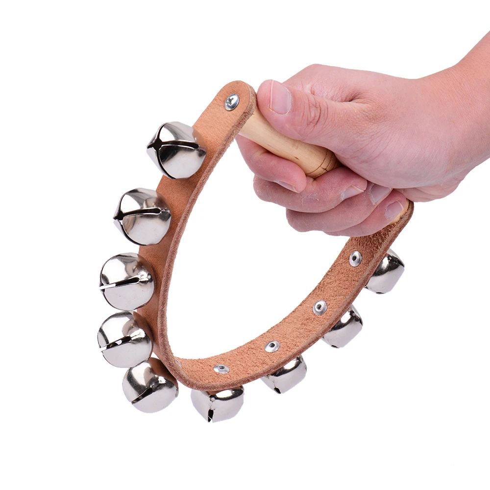 Tambourine Handbell Muscial Instrument 9 Jingle Bells Percussion with Wood Handle Children Toy