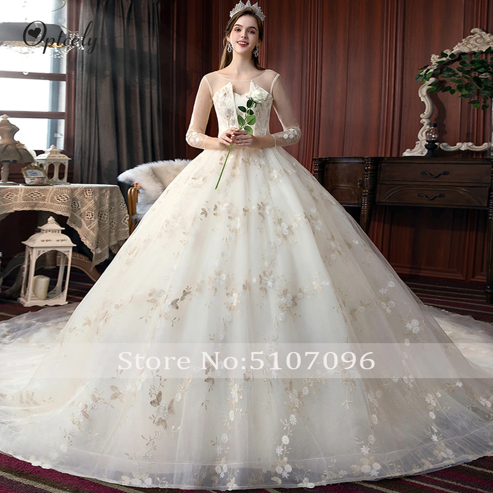 Optcely Robe De Soiree Высокое качество элегантное платье с О-образным вырезом Лонгслив бледно-палевый бальное платье свадебное платье по индивидуальному заказу Размеры свадебное платье