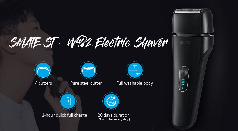 Xiaomi SMATE ST-W482 Electric Shaver Rechargeable 4 Floatable Cutters Full Waterproof Body Fast Cha