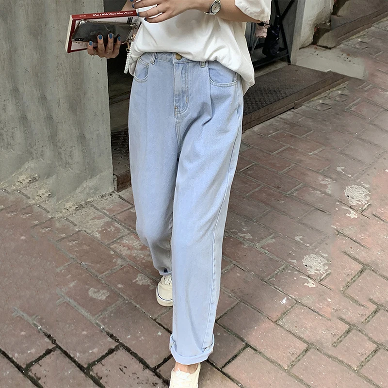 High Waist Pleated Denim Jeans Pants 