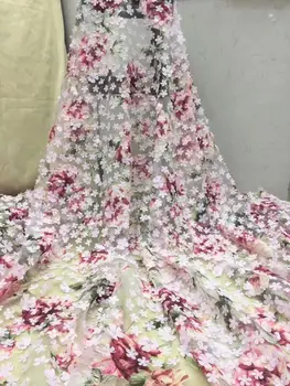 

French 3D Lace Fabric Green 2019 Latest African Mesh Tulle Lace Fabric Wine Nigerian Guipure Lace Fabric High Quality