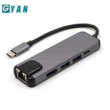 5 в 1 USB C концентратор Hdmi гигабитный Ethernet адаптер для Macbook Air Pro type C к Rj45 Lan с USB-C зарядным устройством PD порт