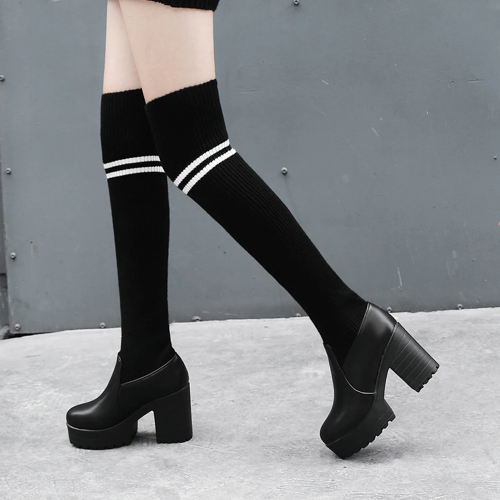 

LAPOLAKA 2020 big size 43 Wholesale Fashion Design High Heels Over The Knee Boots Woman Shoes Platform Slip On Sock Boots Women