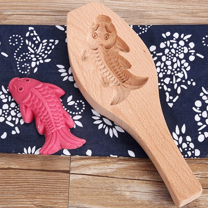 Wooden Moon Cake Mold Fish Shaped Kitchen Biscuit Chocolate Candy Mold DIY Pastry Baking Mold For Home Kitchen Bakery