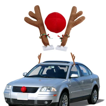 

Car Sticker Reindeer Antlers Nose-window Roof-top Grille Rudolph Reindeer Jingle Bell Christmas Costume Auto Decoration