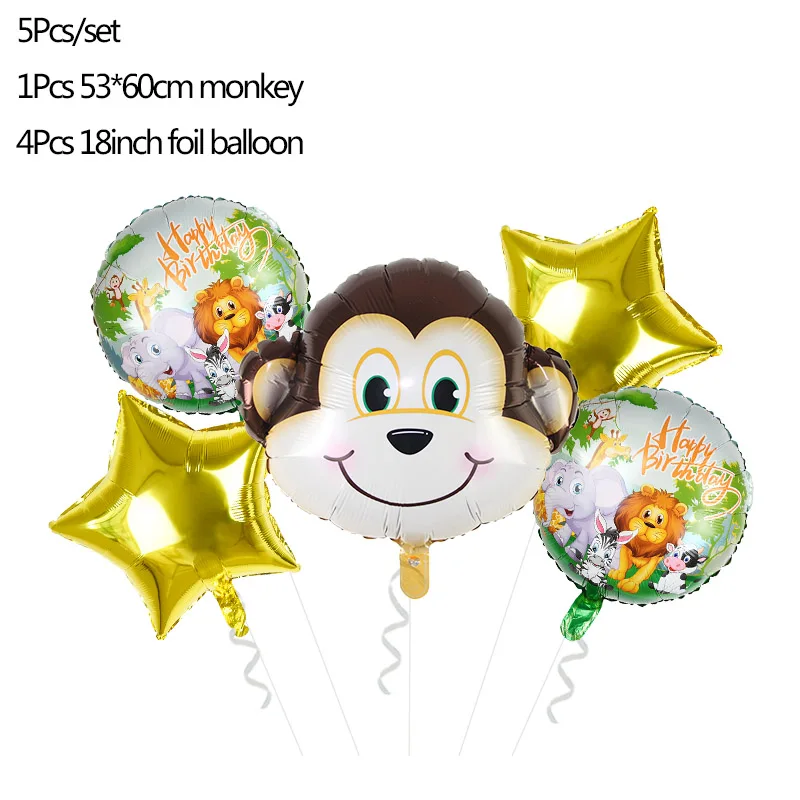 monkey 5 шт./компл. джунгли воздушный шар из фольги в виде животного лев тигр слон воздушный шар для декора стен зоопарк принадлежности для тематической вечеринки на день рождения для детей ЛЮБИМАЯ Декор - Цвет: monkey