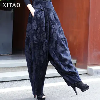 

XITAO High Waist Harem Pants Fashion New Women Pocket Elastic Waist Plus Size Pattern Floral 2020 Winter Loose Pants ZY1361