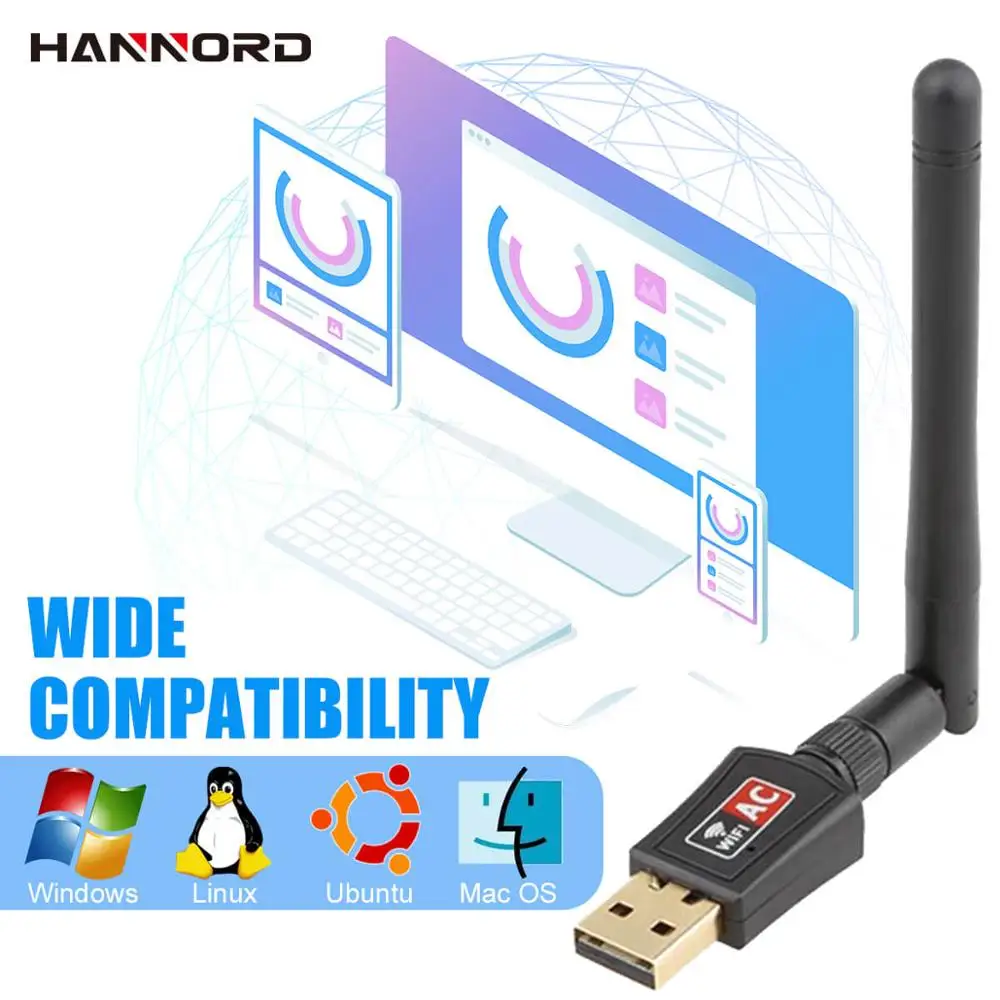 Hannord WiFi адаптер AC600M двухдиапазонный 5G/2,4 GHz беспроводной USB адаптер Сетевая карта Wifi приемник USB Ethernet LAN адаптер для ПК