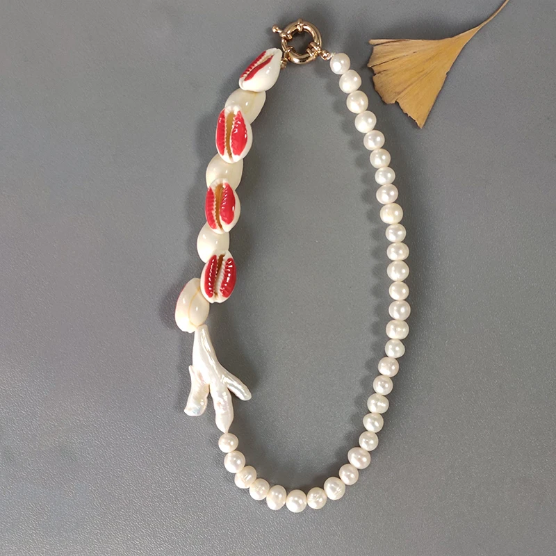 

women unique charm pearl necklace natural shell shaped pearl stitching handmade bohemia jewelry accessories gift 2020 new choker
