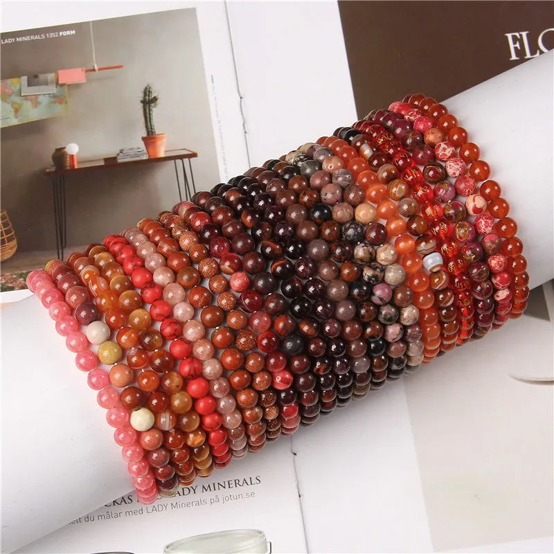 Bracciale Elastico Uomo E Donna In Pietre Naturali Rosse | Reiki Energia Positiva | Regalo Compleanno Originale
