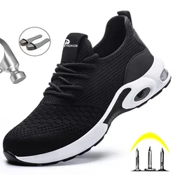 Chaussures de sécurité d'été avec embout en acier pour homme, baskets de travail Anti perforation, respirantes 