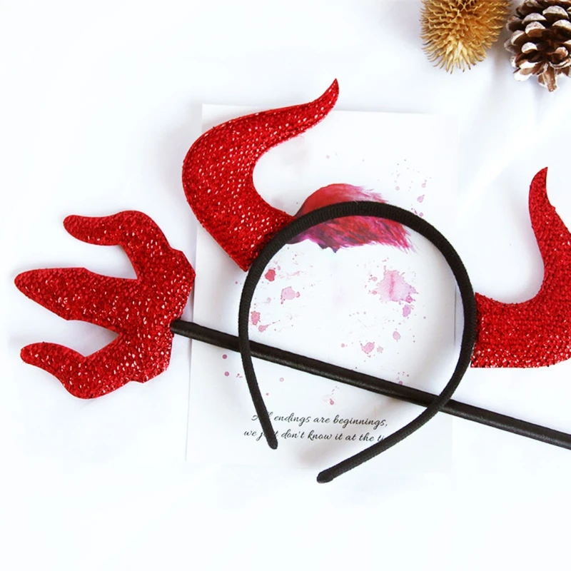 1 Set Devil Cow Horns Headband Hairpin Toy Headwear Fancy Dress Accessories for Halloween Masquerade Party Decoration Props