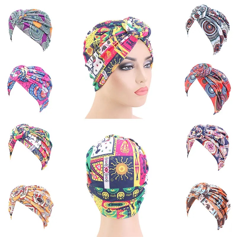 

New Fashion Women African Pattern Flower Turban Muslim Turban Headscarf Headwrap Ladies Chemo Cap Soft Comfortable Cotton Hat