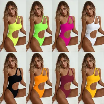 

Know Dream Women's One-piece Swimsuit Solid Color Sexy Gathered Irregular Bikini Bathing Suit Women Brazilian Bikini Swimwear