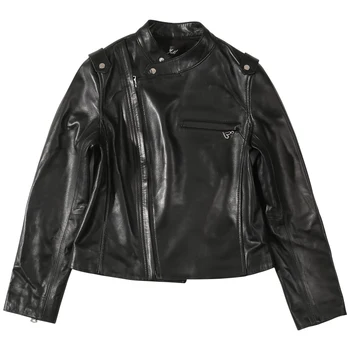 

2020 Autumn version of sheepskin motorcycle jacket leather women's jacket short Slim was thin real leather jacket