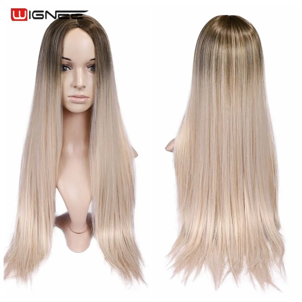 

Wignee Long Straight Hair Middle Part Synthetic Wig For Women Ombre Baby Ash Blonde/Pink/Red/Brown/Blue Natural Hair Female Wig