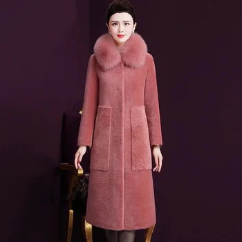 

Winter Autumn Fashion Female Woman Thick Warm Fox Fur Lamb Long Coat , Overcoat for Women , Womens 4xl Blue Camel Coats