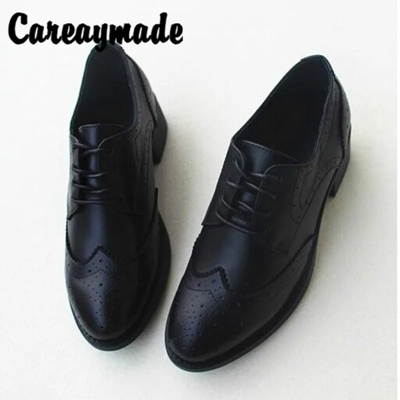 Новинка Весенняя небольшая кожаная обувь Careaymade на грубом каблуке в британском