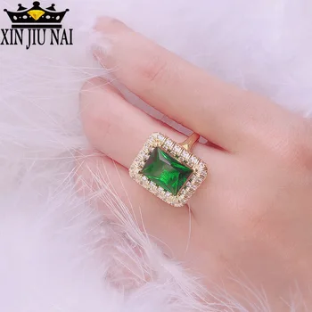 

New 925 silver natural emerald ring female models European and American fashion square gemstone female ring personalized