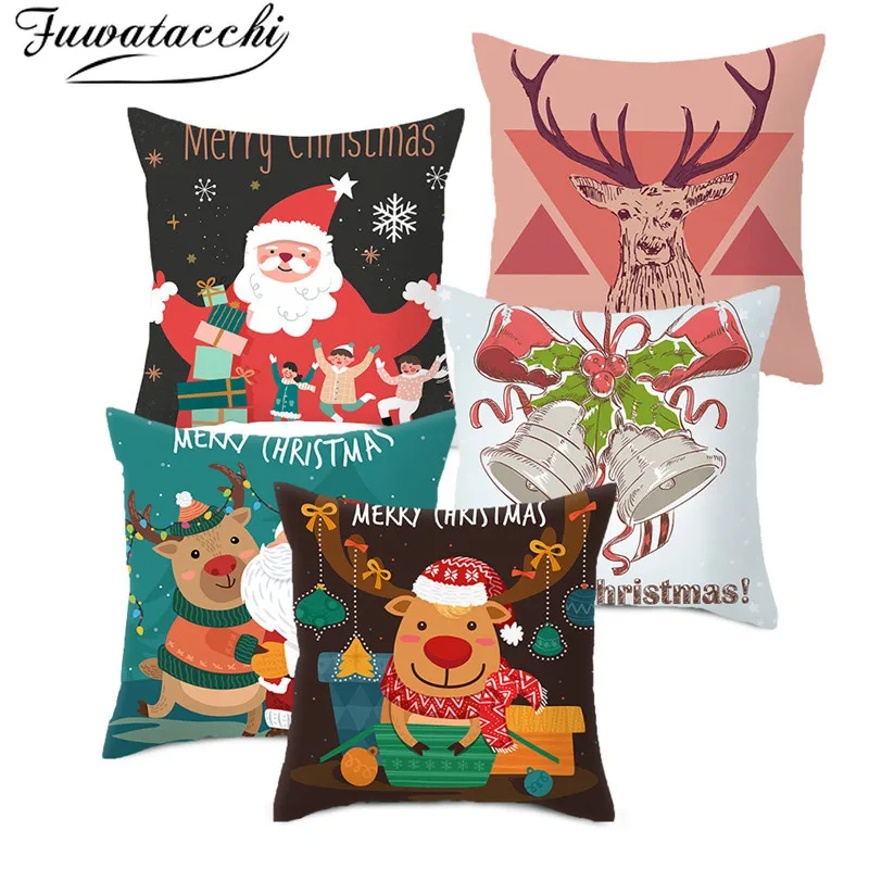 

Fuwatacchi Cartoon Christmas Pillow Cover Living Room Decoration Pillowcase Deer Christmas Pillows Covers for Chair 45*45cm