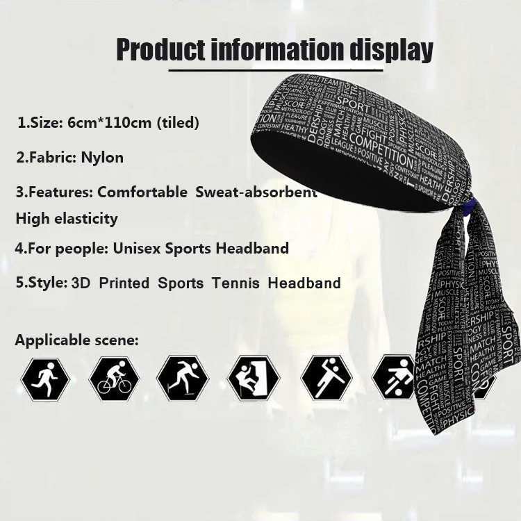 Letters Pattern Design Outdoor Sports Cycling Running Tennis Anti-Slip Sweatbands Headbands