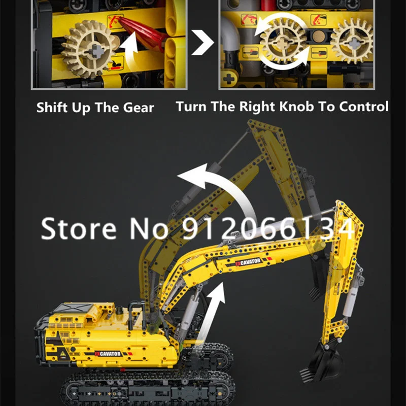 1702PCS DIY Blocks Hydraulic Rod Remote Control Excavator 360 Degrees Rotate Anti-Slip Track Electric RC Car Truck Kids Gift Toy 3