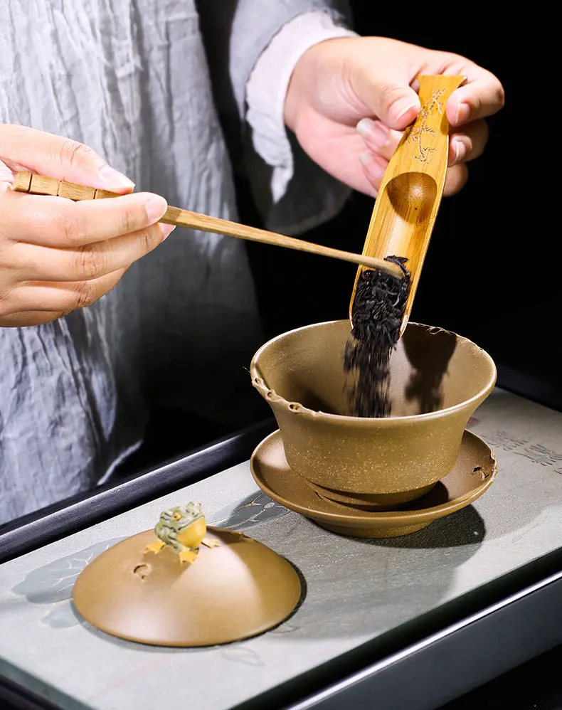 Yixing Clay Tureen Entirely Handmade Genuine Product Three-force Bowl Segment Mud with Frog And Office Kung Fu Tea Set