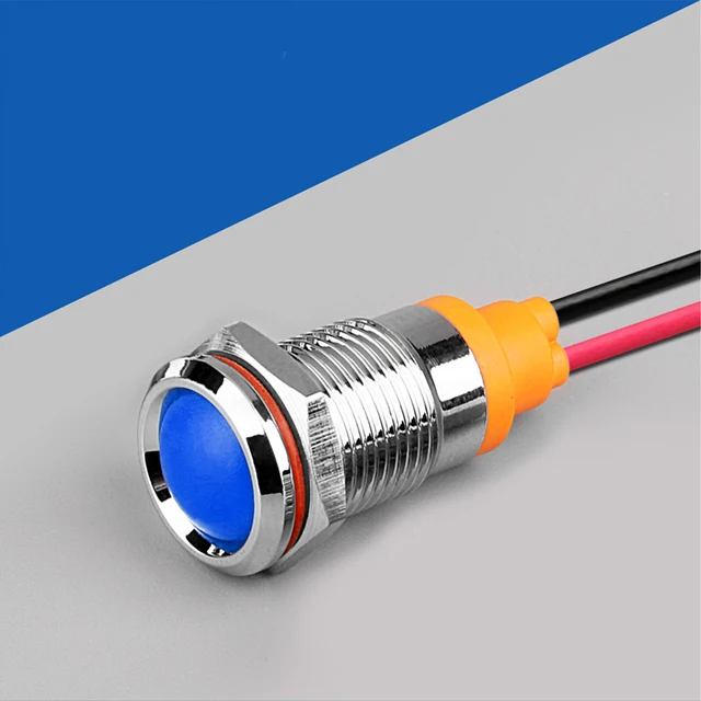 6mm 8mm 10mm 12mm 14mm  Metal LED Warning indicator light Waterproof IP67 Signal Lamp Pilot Wires switch 3V 5V 12V 220V Red Blue LED Blue