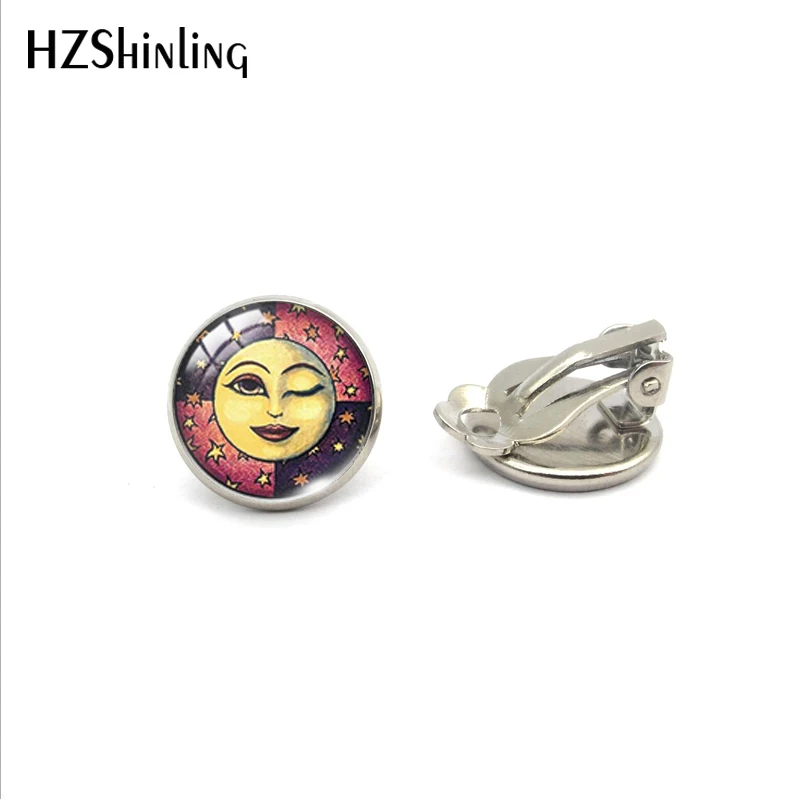 6-Silver Новинка, Винтажные серьги-клипсы в форме тотема для лица от Солнца и Луны, ювелирные изделия для женщин и девушек - Окраска металла: 6-Silver