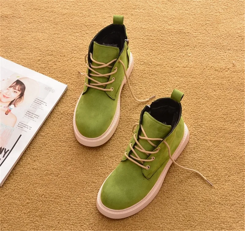Fashion Leopard  Winter Brand Women Shoes Round Toe Lace-Up Ankle Boots Zipper Low-heel Casual Lady Flat Platform Boots Sneakers (19)