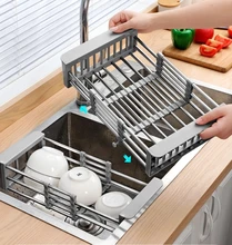 

44cm Adjustable Stainless Steel Sink Rack Sink Dish Rack Dish Holder Kitchen Sink Storage Rack Dish Draining Rack Fruits Drainer