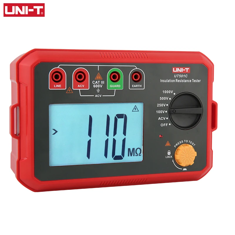 UNI-T Insulation Resistance Tester UT501C 1000V Digital Ohm Tester Auto Range Backlight resistance tester multifunctional tester