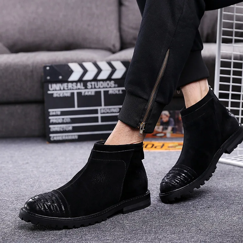 

2018 Spring And Summer Cowhide MEN'S Leather Boots Ozhouzhan Retro after Zipper Martin Boots Rub Color Dull Polish Foot Covering