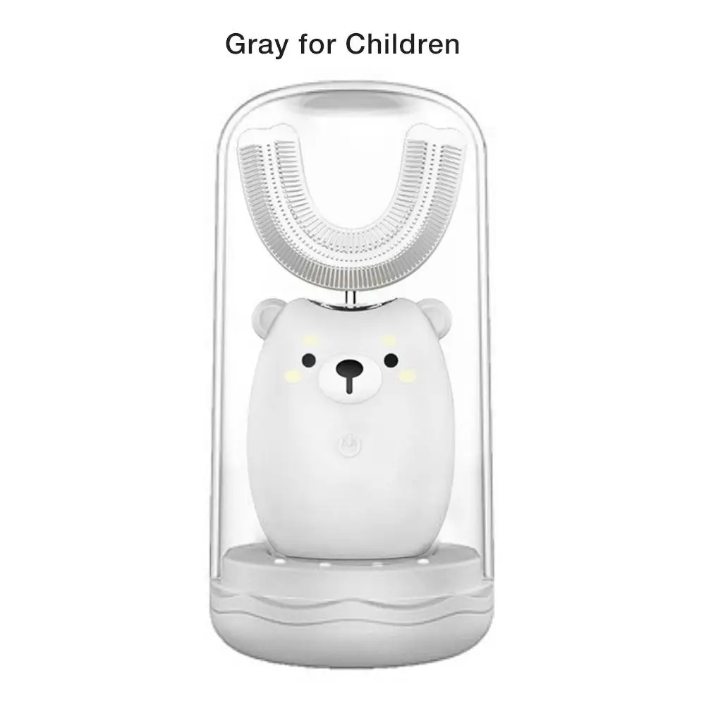 Gray for Children Электрическая зубная щетка для детей 360 градусов u-образная звуковая электрическая зубная щетка силиконовая автоматическая зубная щетка - Цвет: Gray for Children