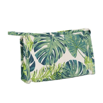 

Canvas Leaf Print Wash Simple Fashion Zipper Closure Cosmetic Bag Lipstick Storage Practical Home Large Capacity Multi Shape