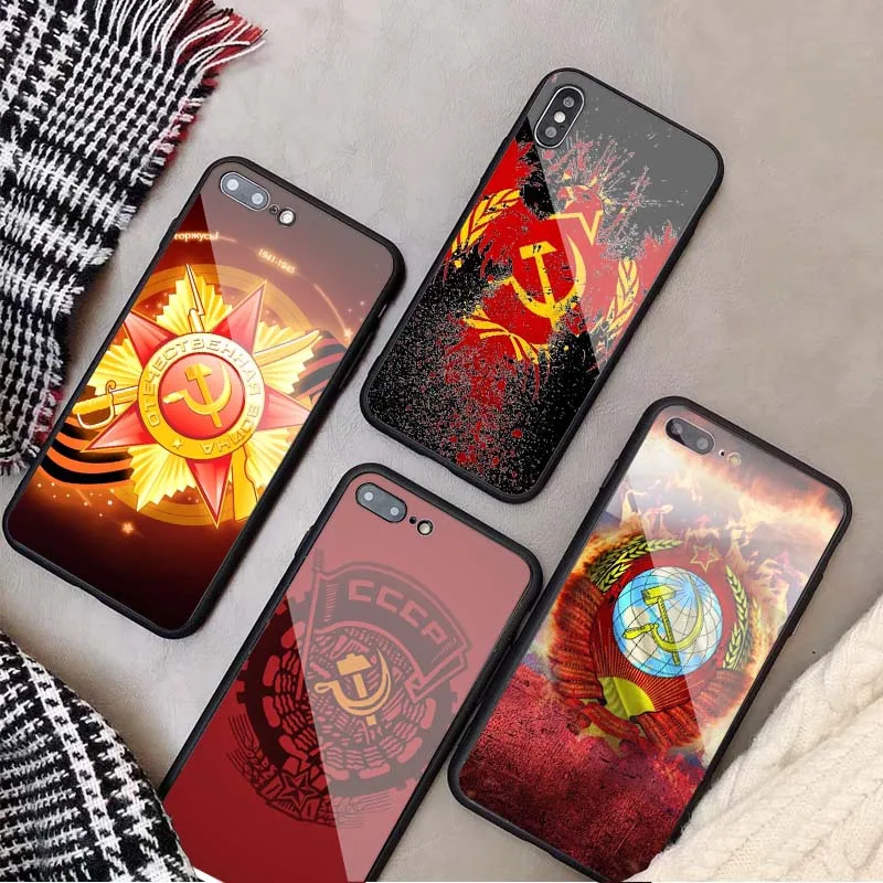 Чехол для телефона из закаленного стекла с флагом СССР iPhone 6 6plus 7 plus 8 8plus 5 5S SE X XS XR
